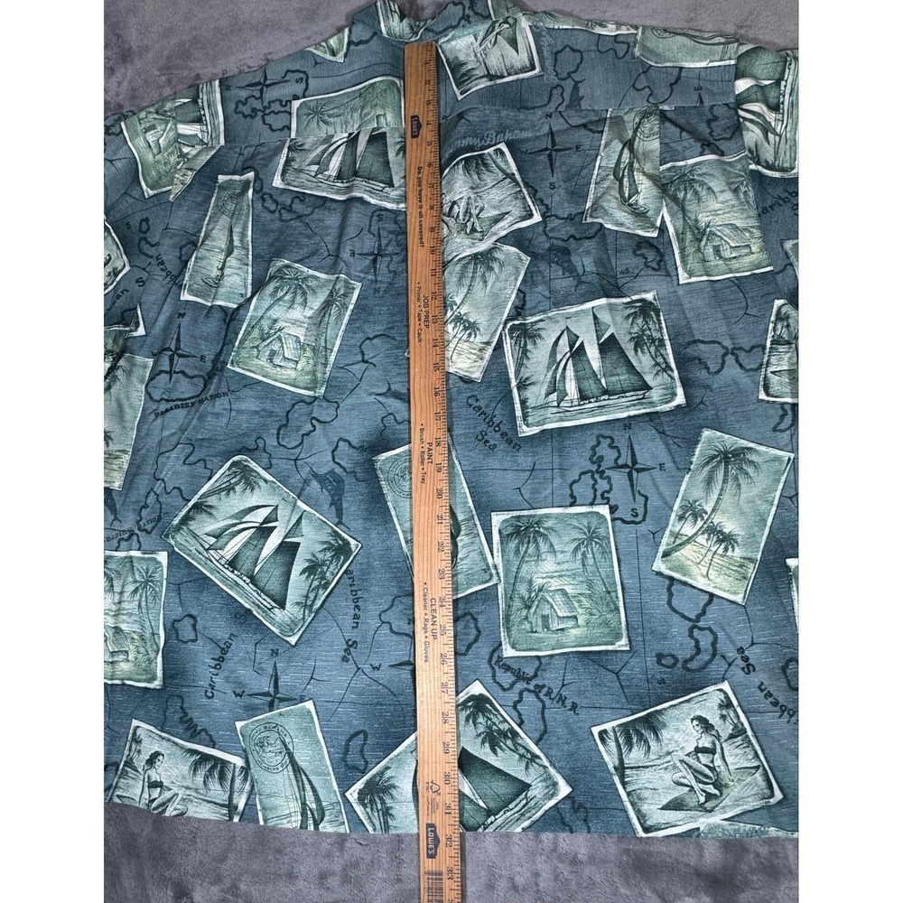 Tommy Bahama Shirt Mens 2XL Blue Silk Hawaiian Sailing Map Graphic Camp Aloha - Picture 8 of 9